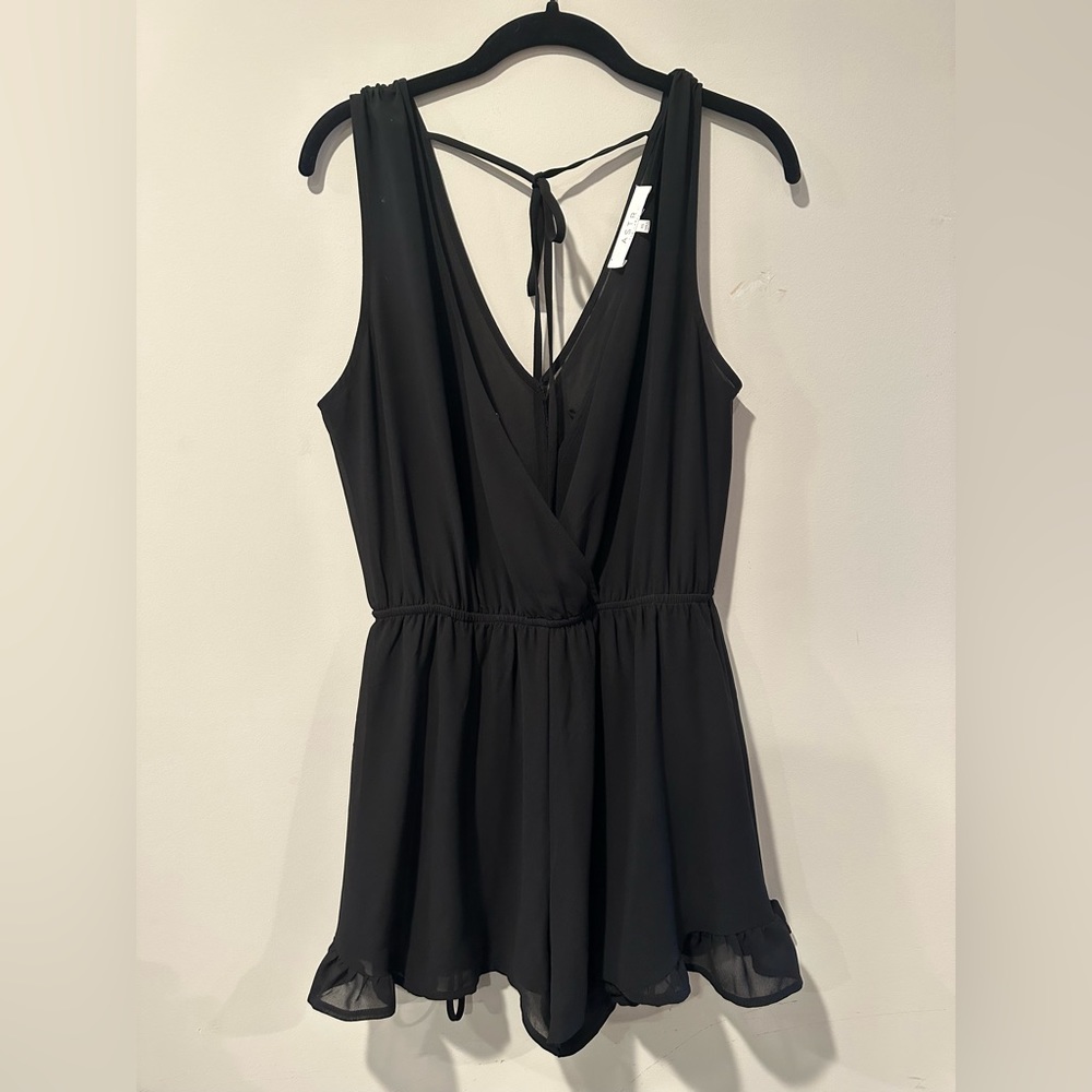 ASTR Black Romper with Ruffles on Legs